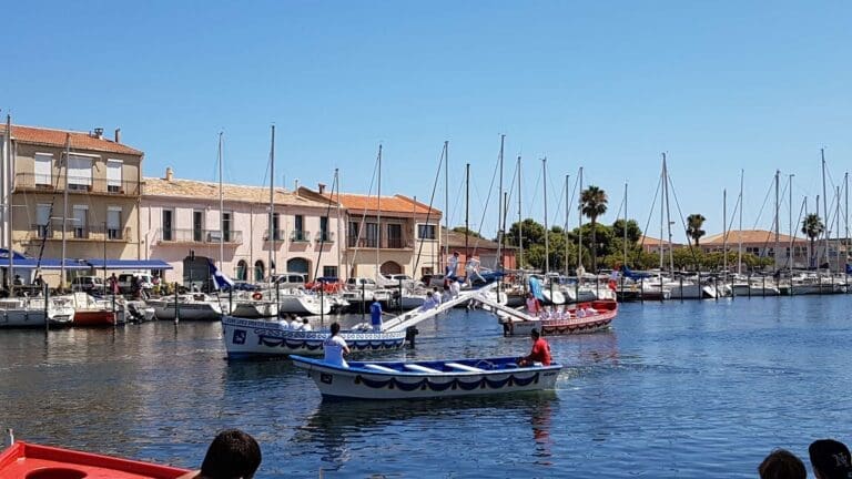 Mèze - Meze Ville de Meze 7 Barques et voiliers dans le port de Mèze devant les façades des quais