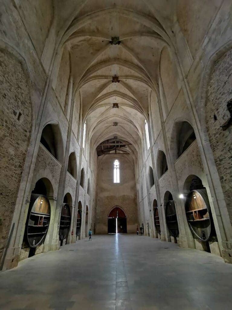Nef gothique de l'abbaye de Valmagne abritant de grands foudres