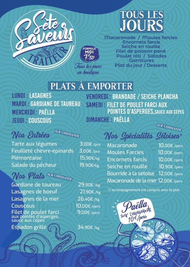 Sète Saveurs-Traiteur à Sète Menu 01
