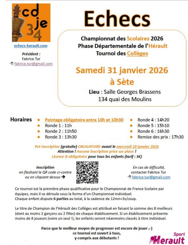 Championnat d’échecs départemental scolaire 2026 Championnat d'échecs départemental scolaire 2026