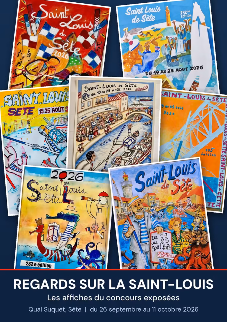Flyer de l'exposition Regards sur la Saint-Louis, affiches du concours exposées quai Suquet à Sète du 26 septembre au 11 octobre 2026