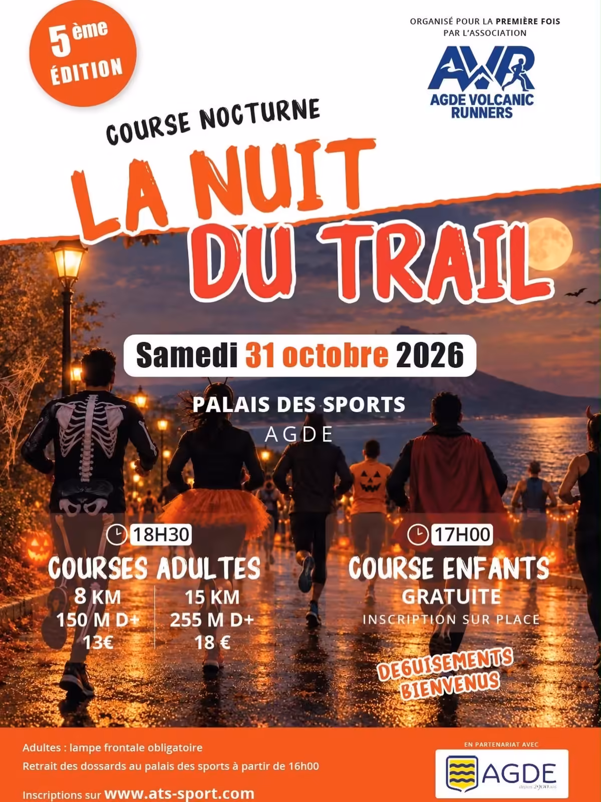Affiche De La Nuit Du Trail 2026 A Agde Course Nocturne Dhalloween Au Palais Des Sports Affiche de la Nuit du Trail 2026 à Agde, course nocturne d'Halloween au palais des sports