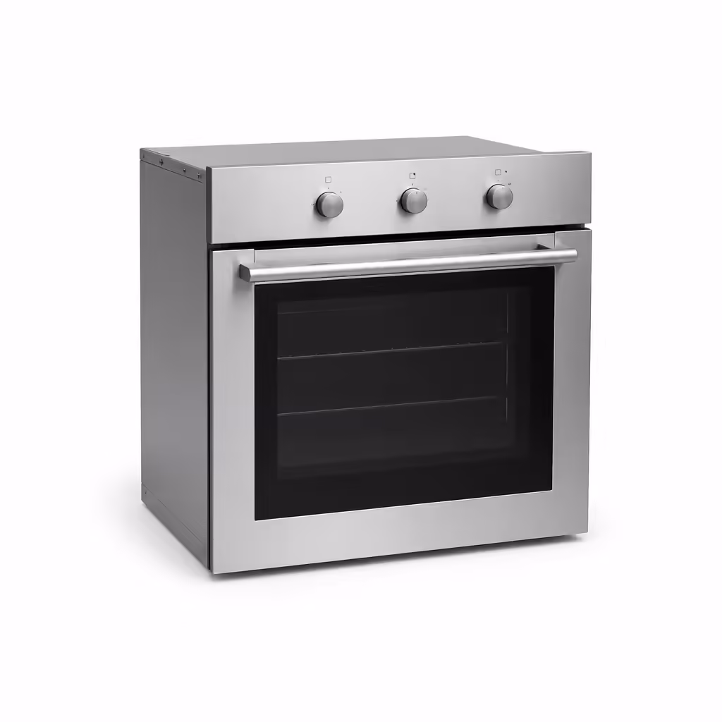 Four de cuisine électrique en inox porte vitrée sur fond blanc