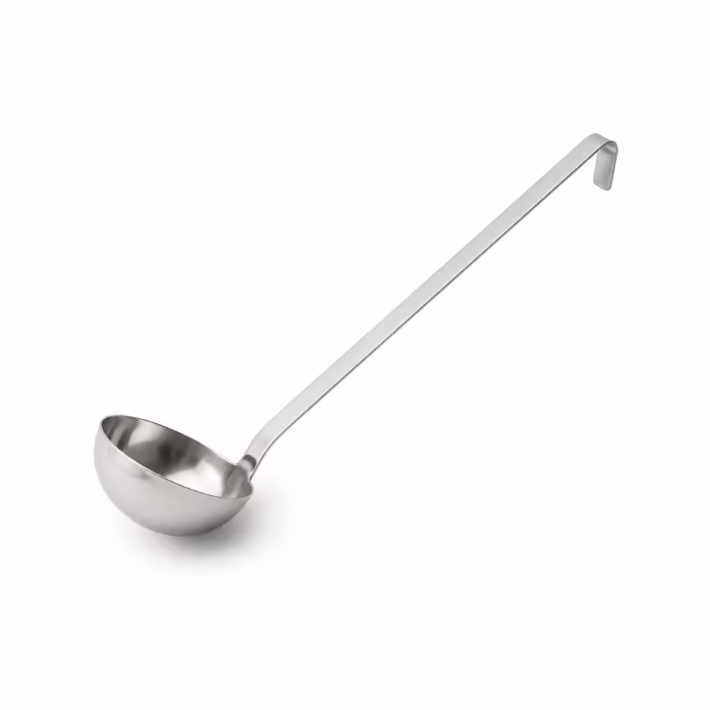 Louche de cuisine en inox à long manche et cuilleron creux